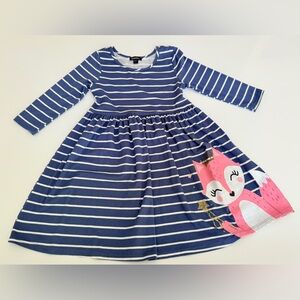 💖SALE 3x$15 Zunie Navy Striped Dress with Pink Fox
